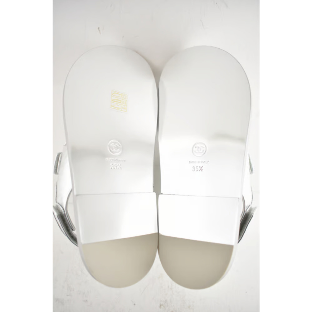 Chanel 22C Silver Laminated Star CC Logo Mule Slide Strap Flat Dad Sandal 35.5 - Picture 4 of 12